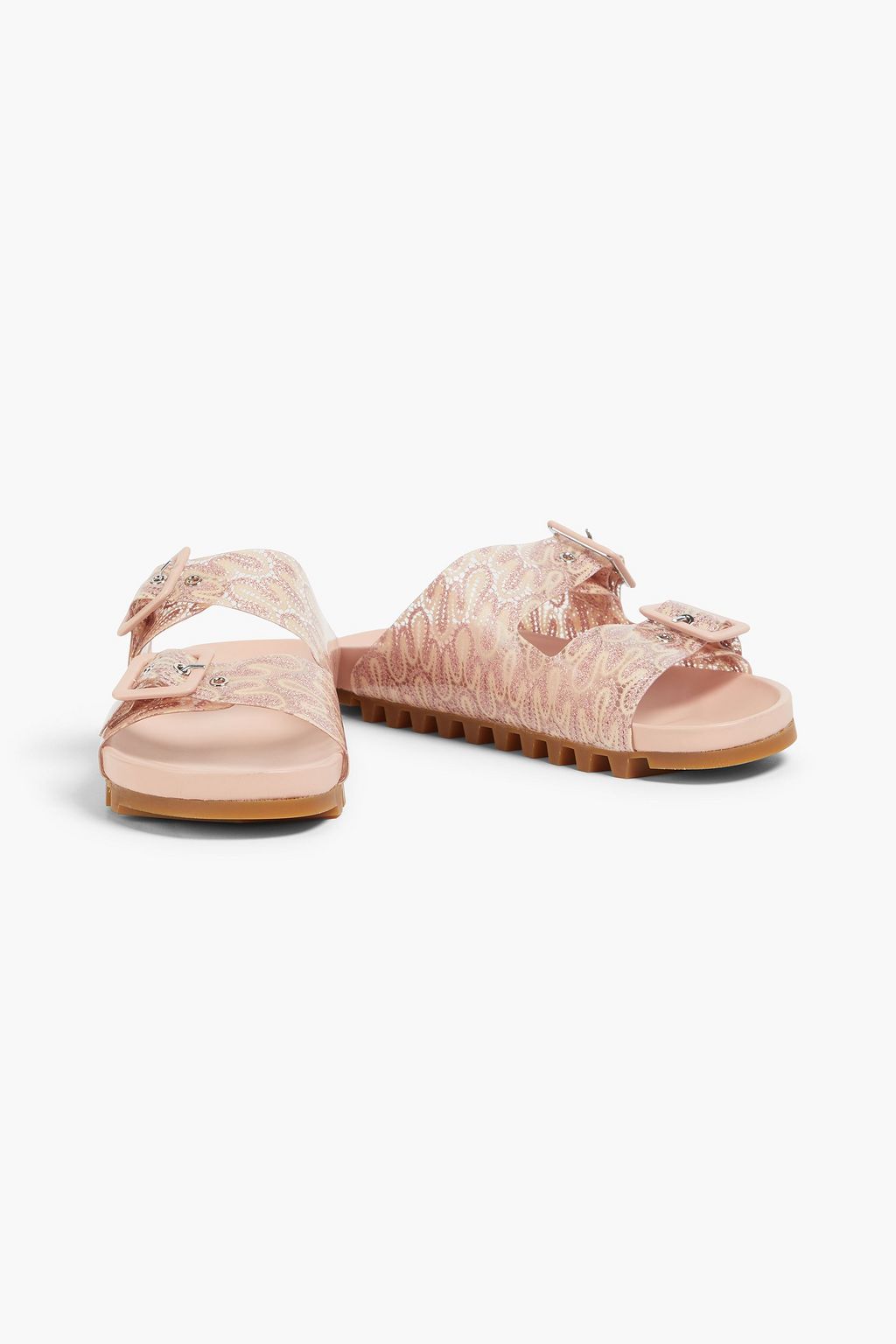 MISSONI Buckled metallic crochet-knit and PVC sandals