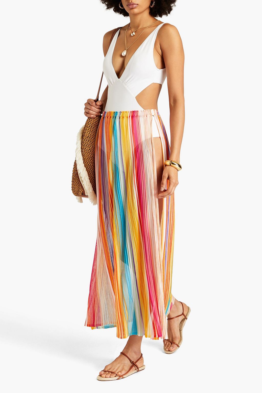 MISSONI Striped crochet-knit midi skirt