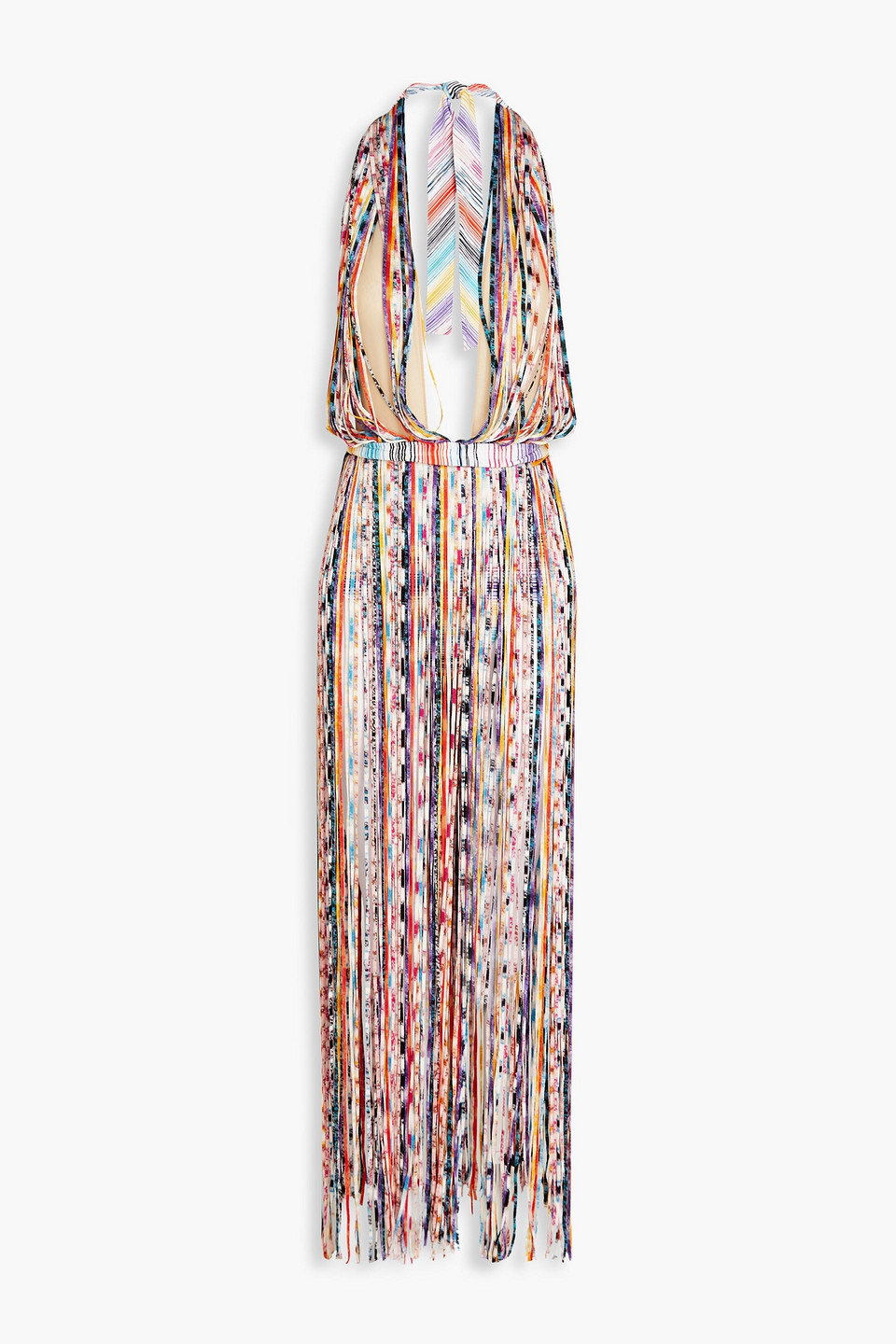 Missoni Fringed Crochet-knit Halterneck Maxi Dress In