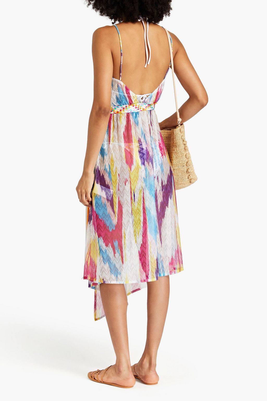 MISSONI Belted asymmetric space-dyed crochet-knit dress