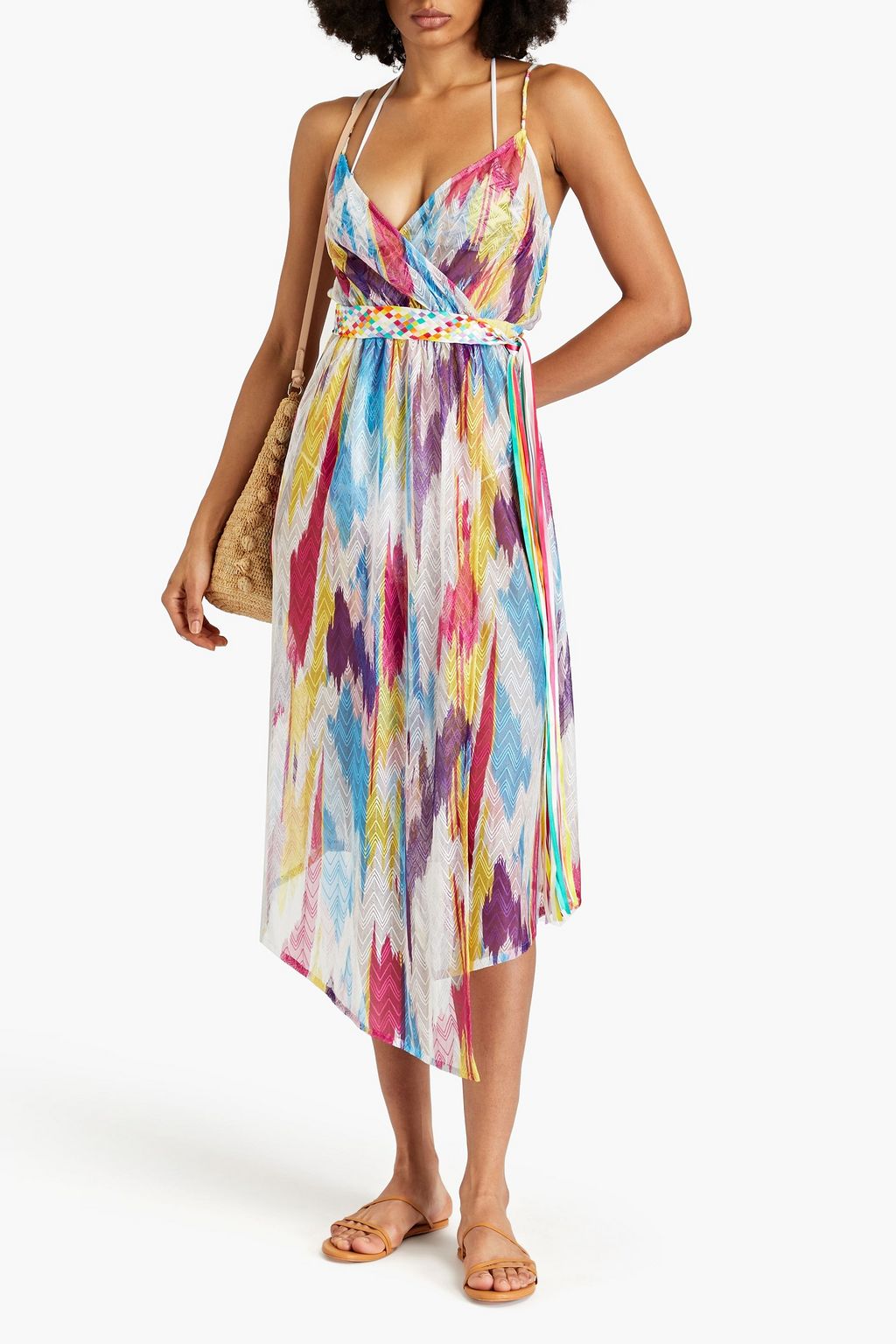 MISSONI Belted asymmetric space-dyed crochet-knit dress