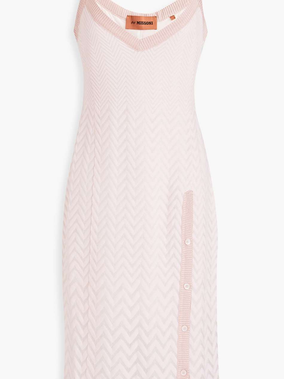 button-detailed crochet-knit cotton-blend dress