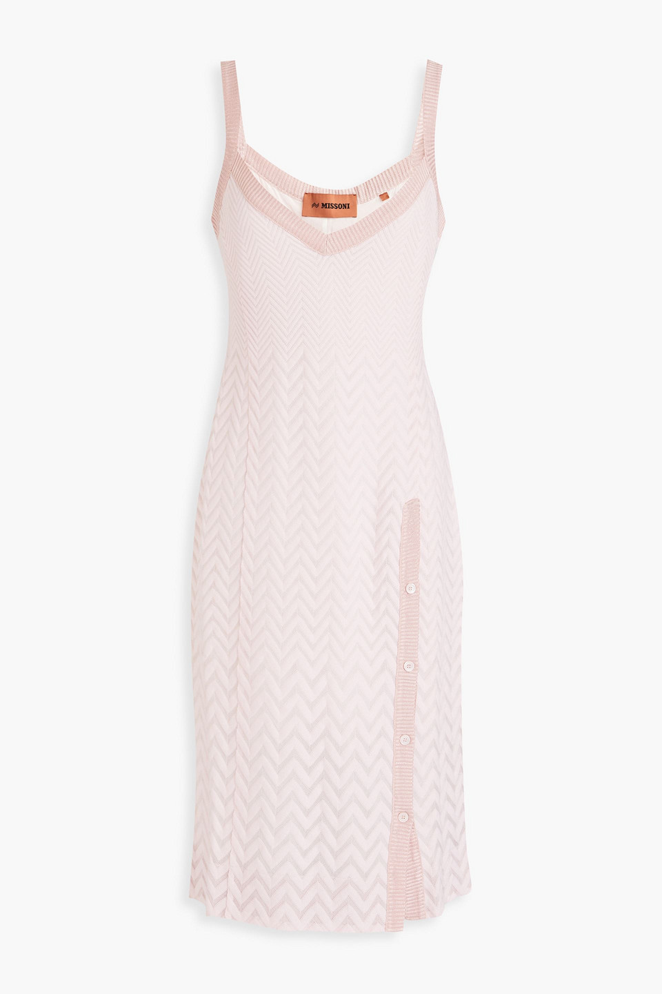 Button-detailed crochet-knit cotton-blend dress