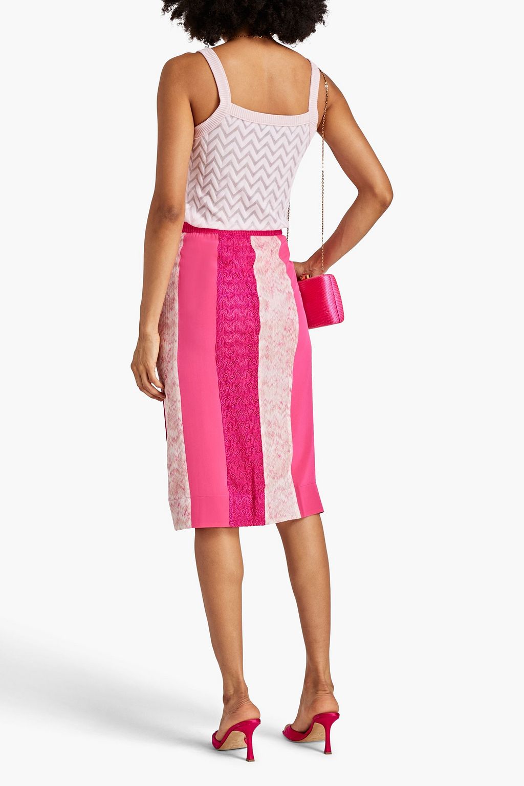 MISSONI Paneled metallic crochet-knit pencil skirt