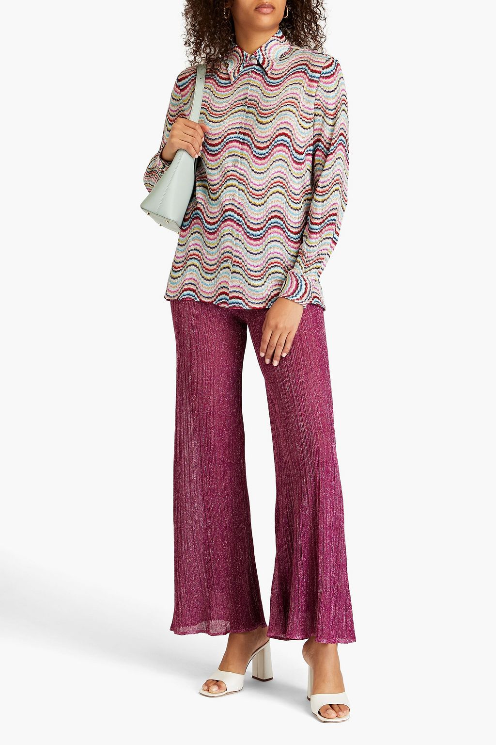 M MISSONI 메탈릭 리브 크로셰 니트 스트레이트 래그 팬츠
