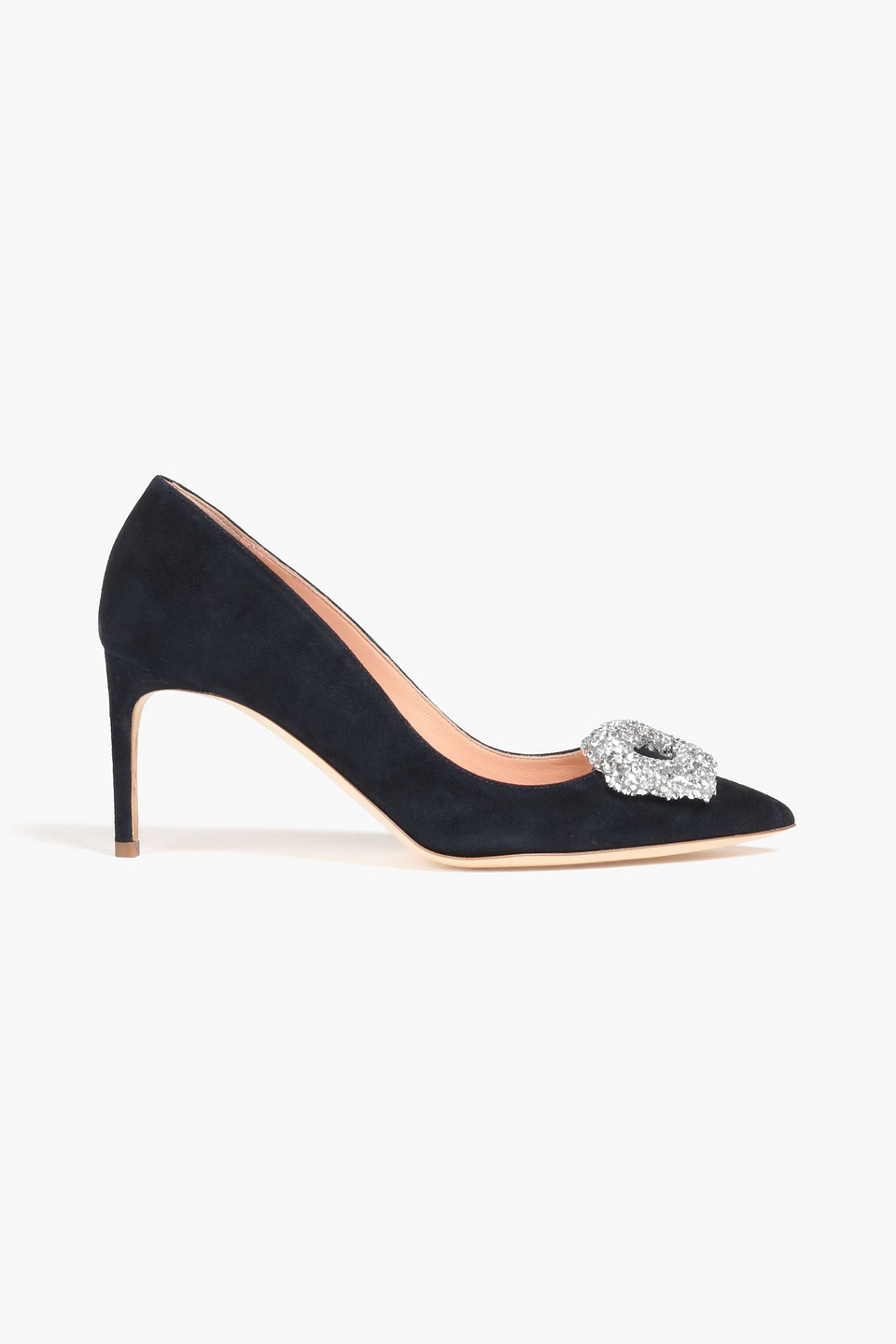 Rupert Sanderson Malory Crystal-embellished Suede Pumps In Midnight Blue