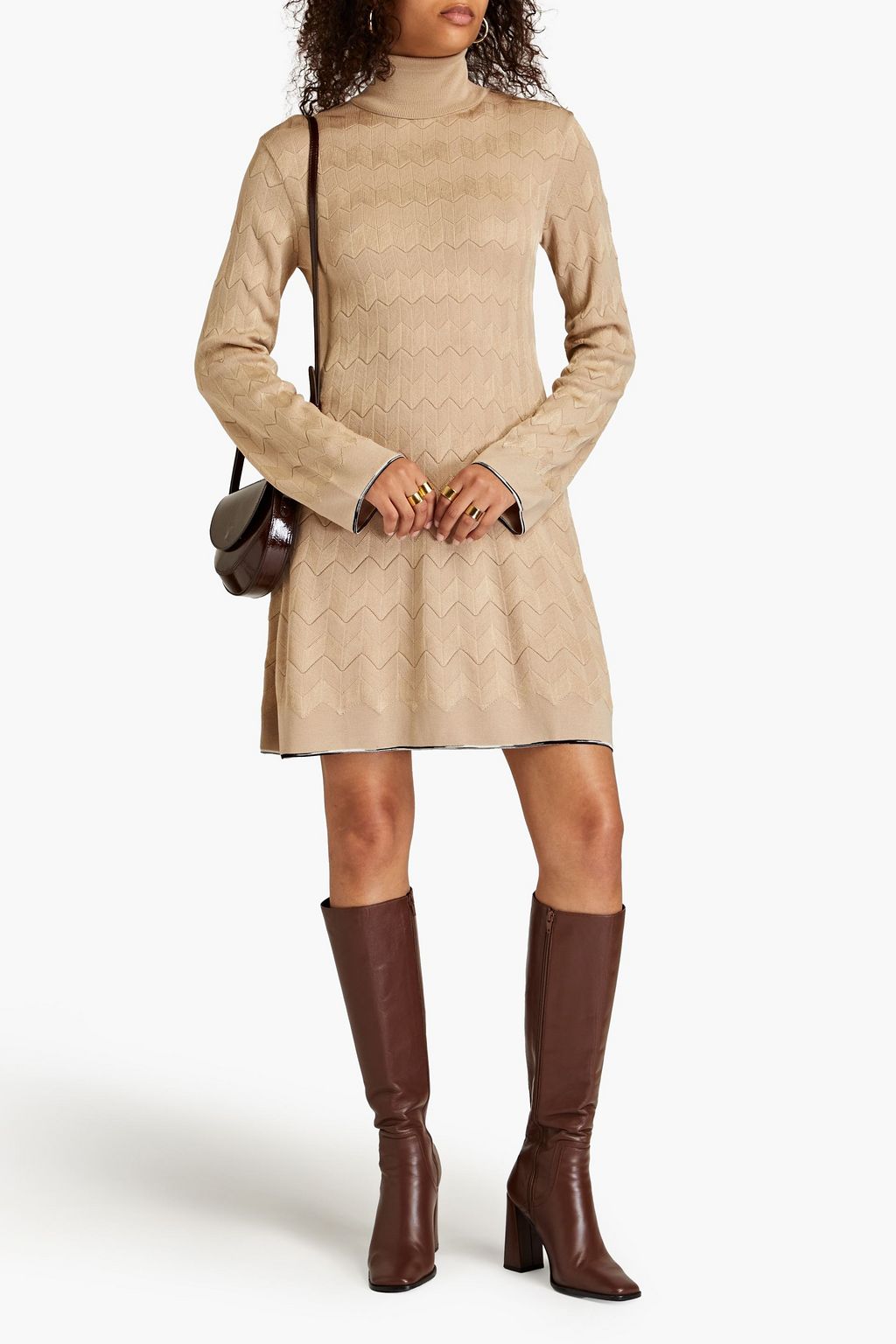 MISSONI Crochet-knit mini turtleneck dress