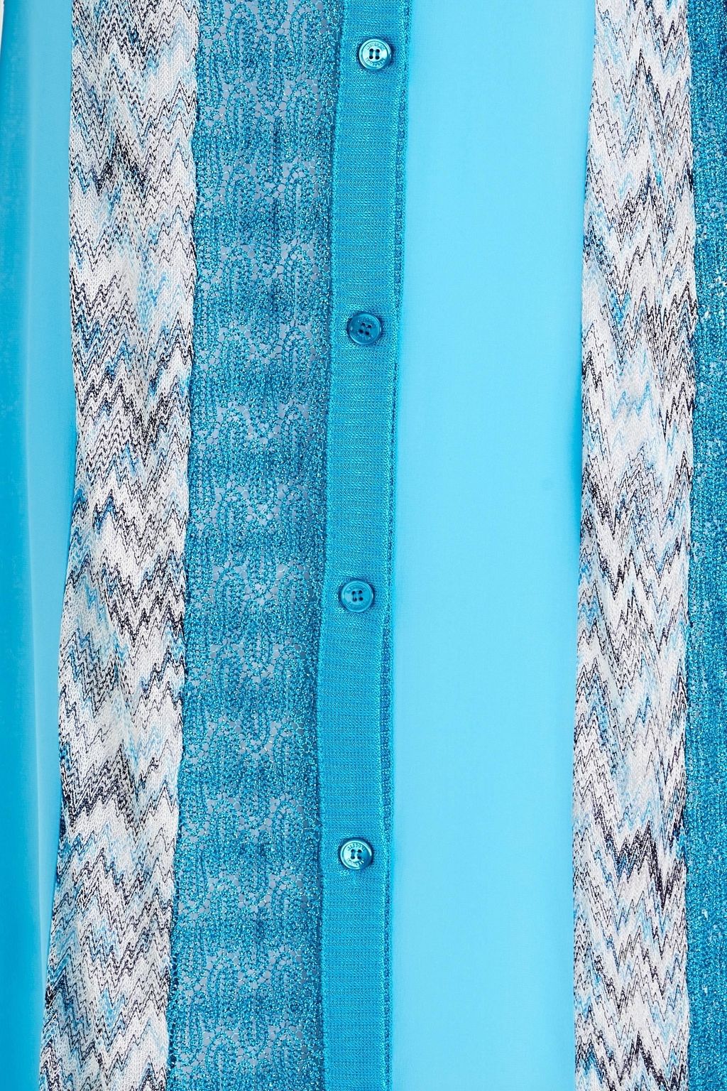 MISSONI كارديغان محبوك بقِطع محاكة بجانب بعضها البعض من نسيج الحرير كريب دو شين بلون معدني