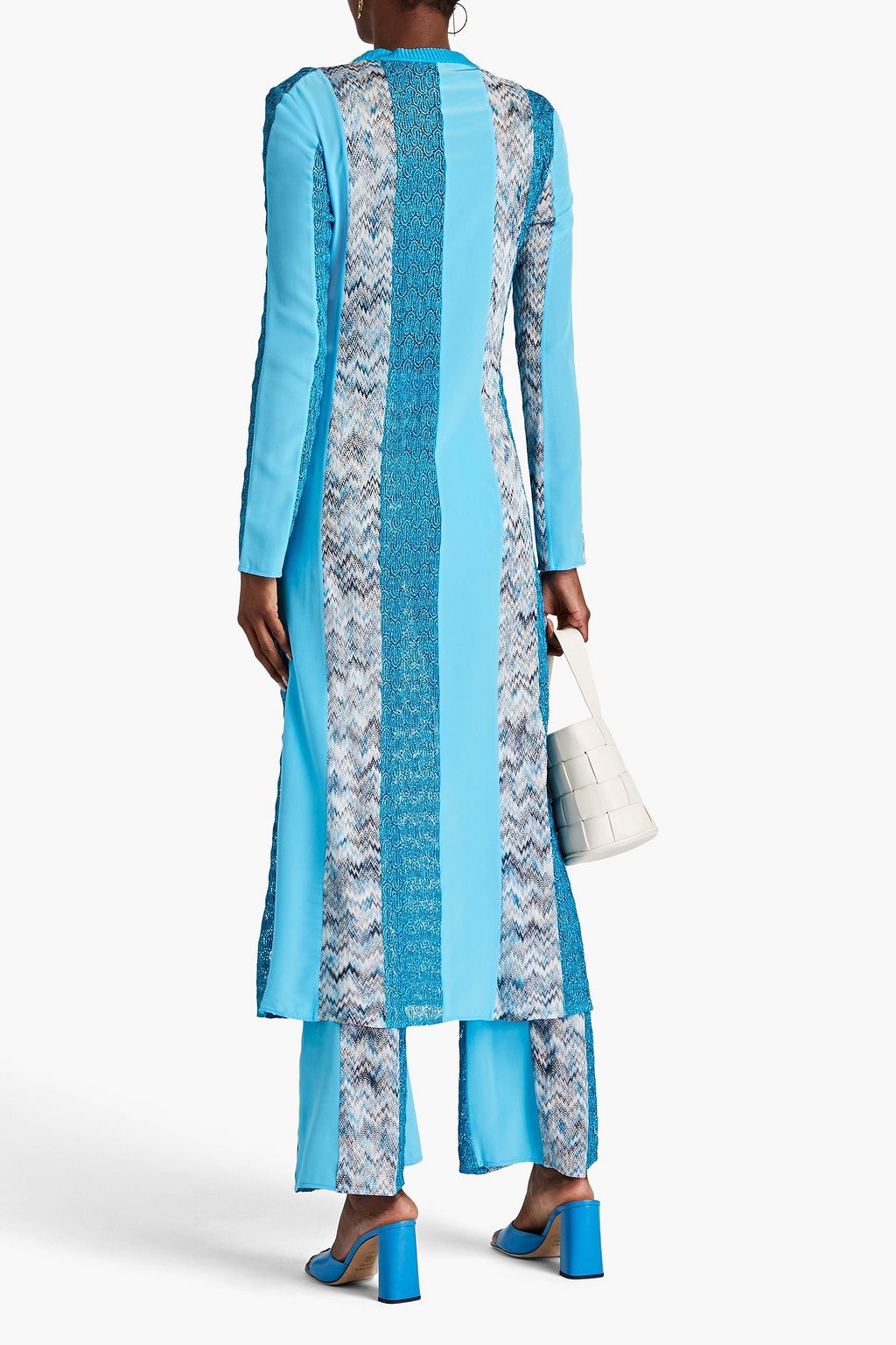 MISSONI كارديغان محبوك بقِطع محاكة بجانب بعضها البعض من نسيج الحرير كريب دو شين بلون معدني