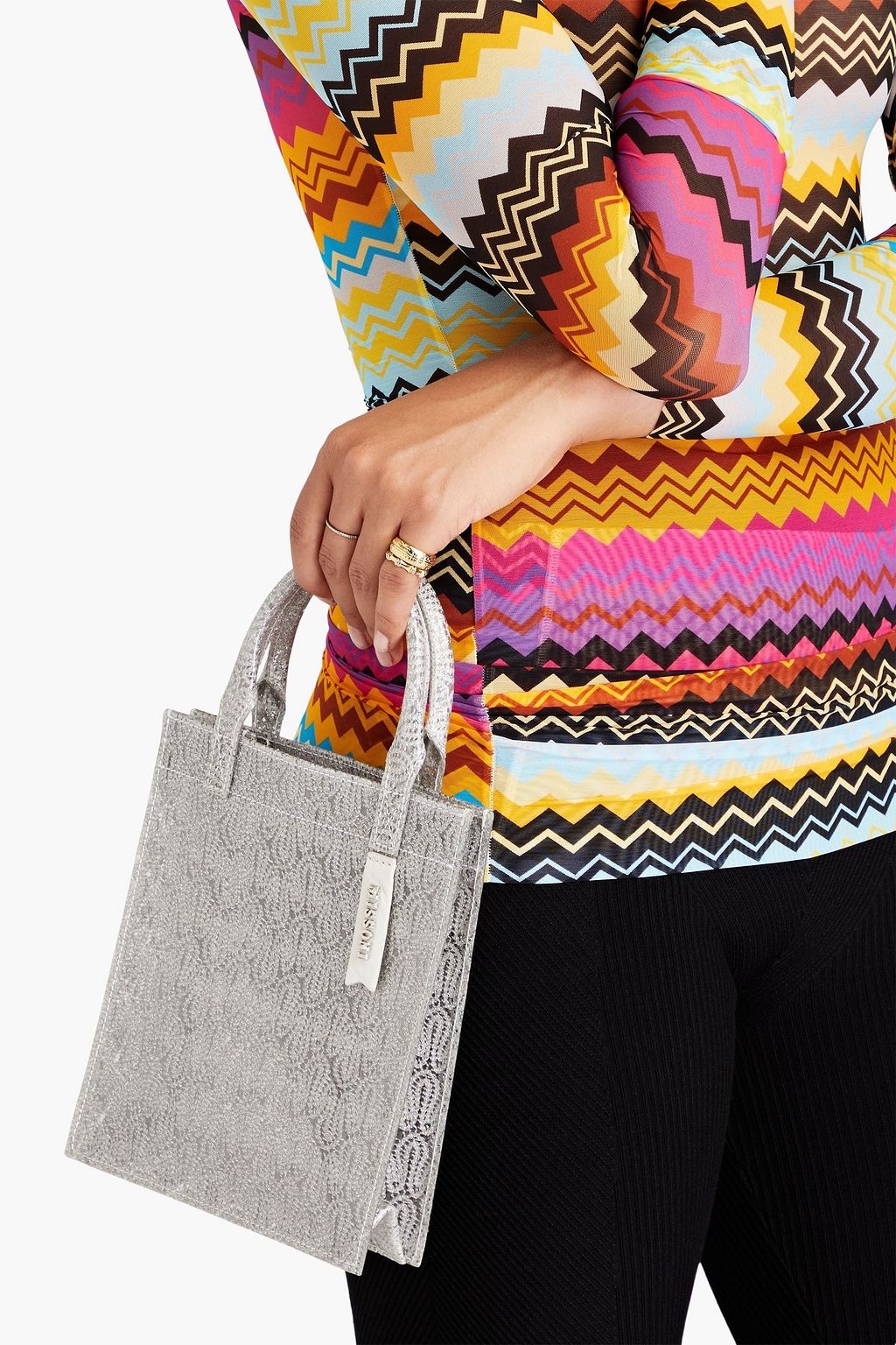 MISSONI Metallic crochet-knit and PVC tote