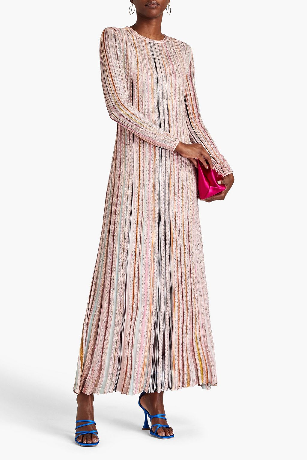 MISSONI Sequin-embellished striped ribbed-knit maxi dress