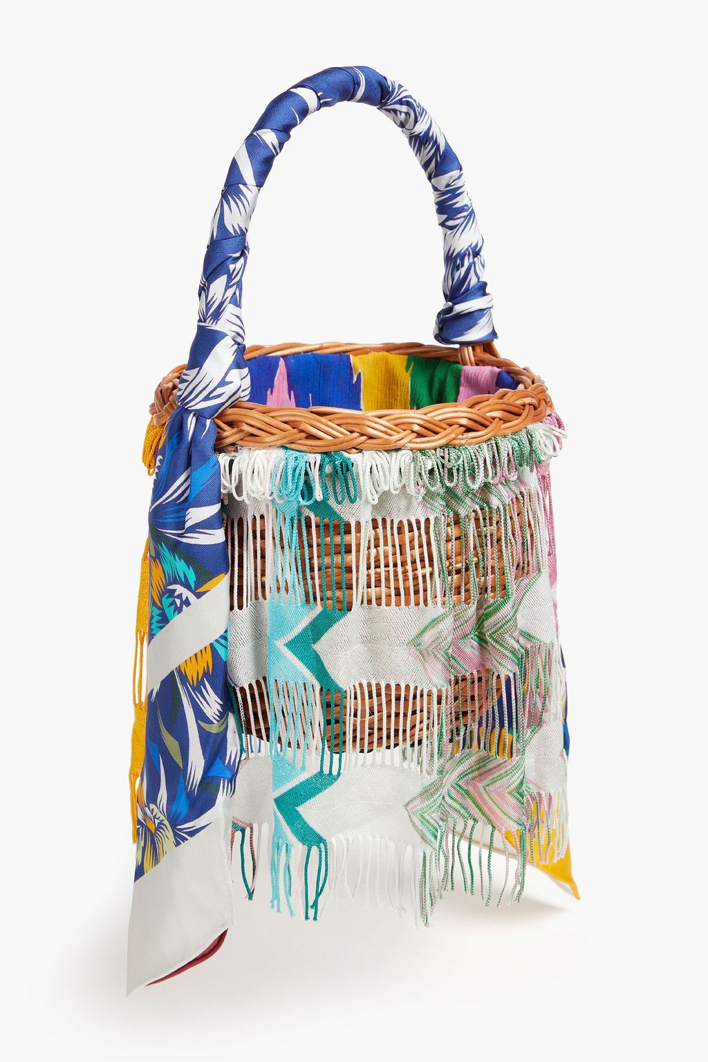 MISSONI Beuteltasche aus Stroh und Häkelstrick mit Fransen