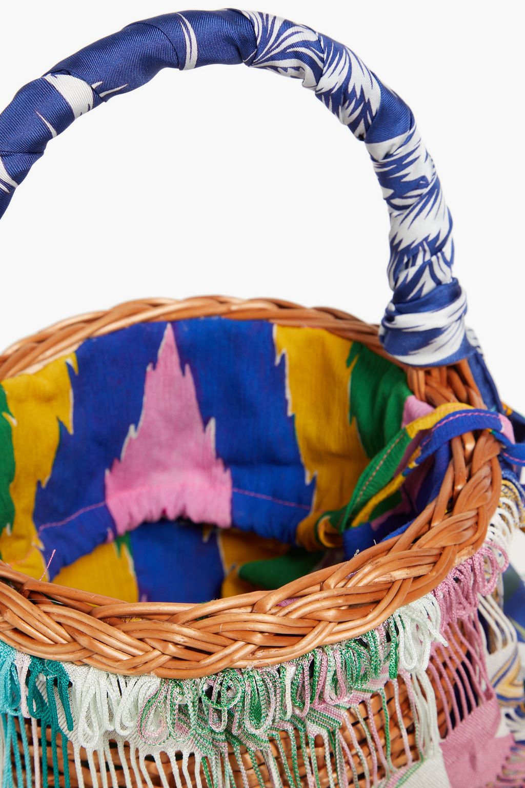 MISSONI Beuteltasche aus Stroh und Häkelstrick mit Fransen