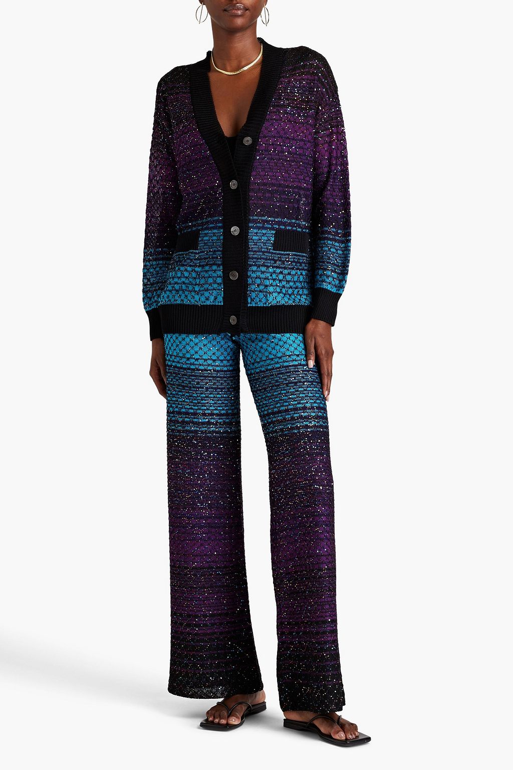 MISSONI Sequin-embellished crochet-knit wide-leg pants