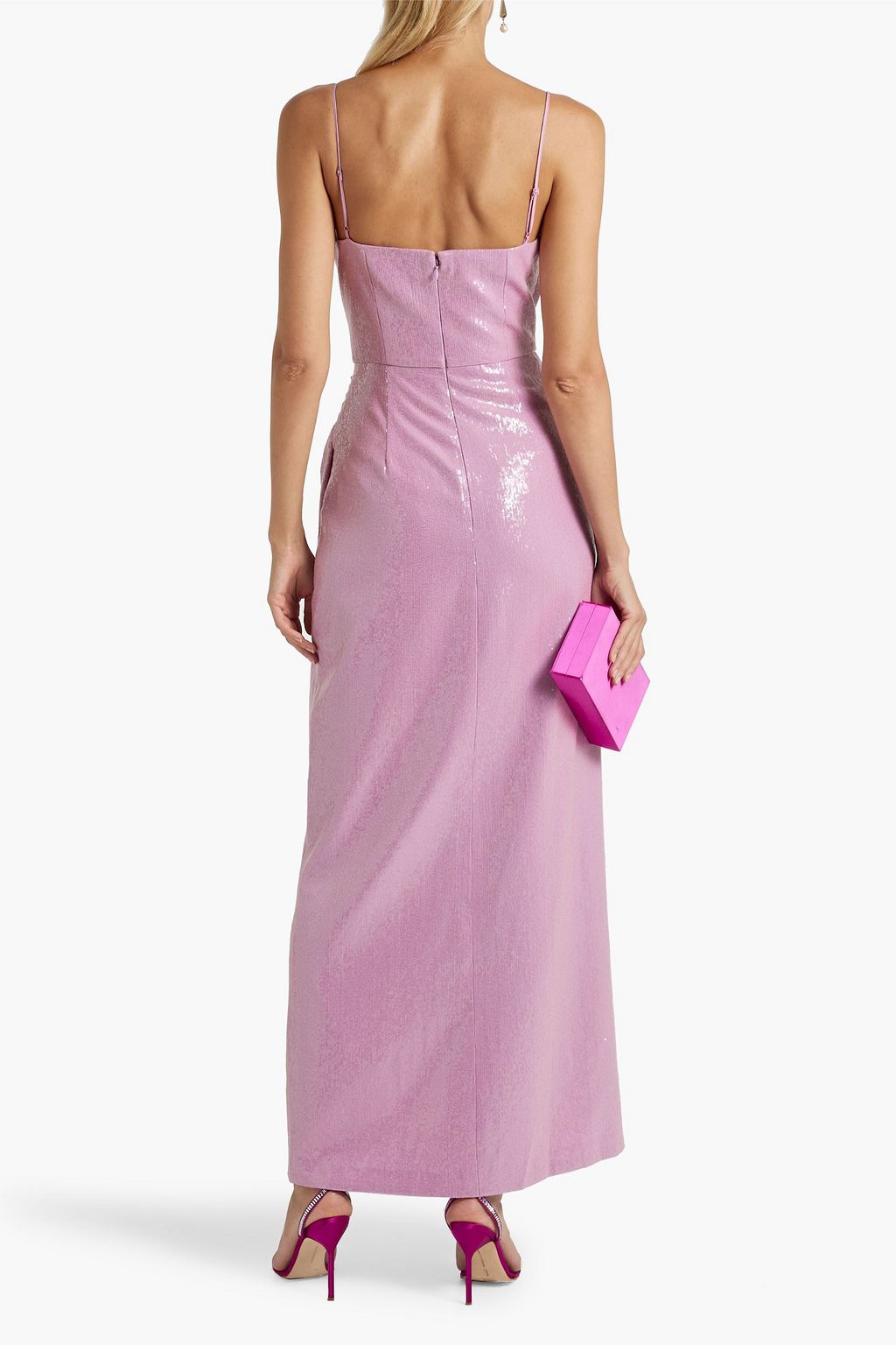 HALSTON Alania draped sequined chiffon gown