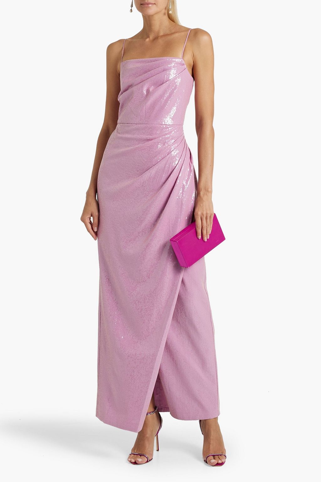 HALSTON Alania draped sequined chiffon gown