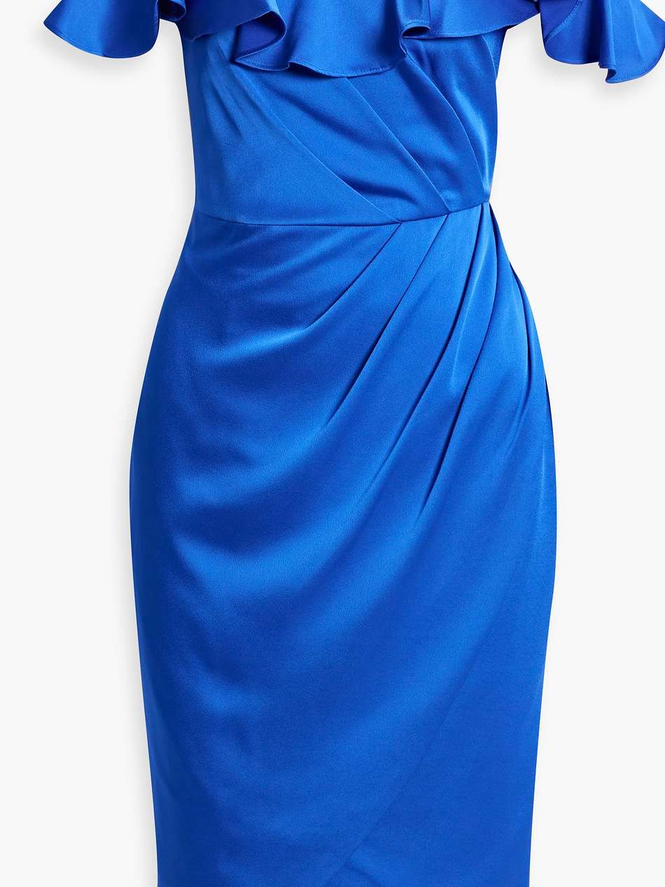 odessa off-the-shoulder ruffled satin-crepe dress