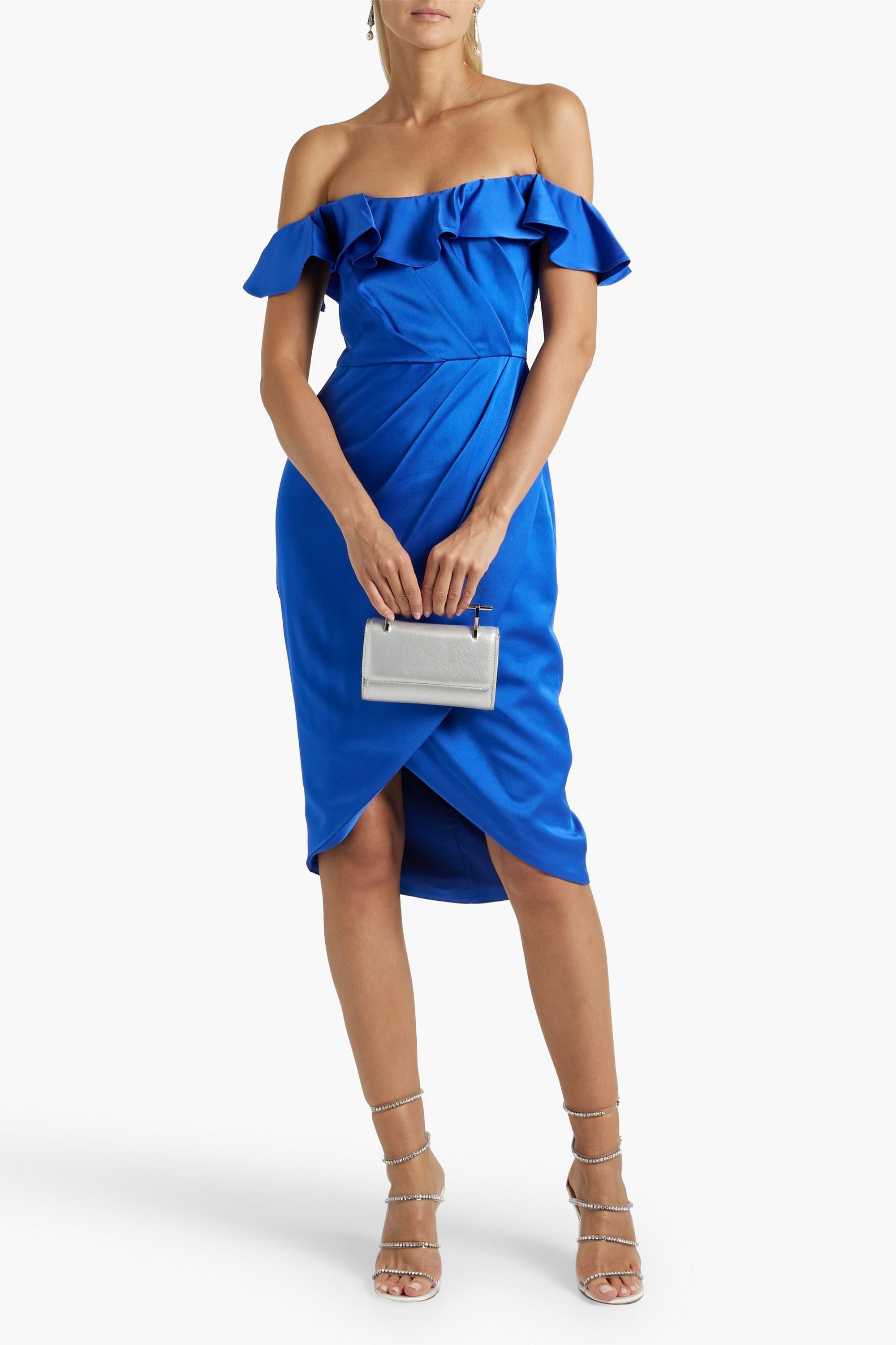 THEIA Odessa off-the-shoulder ruffled satin-crepe dress