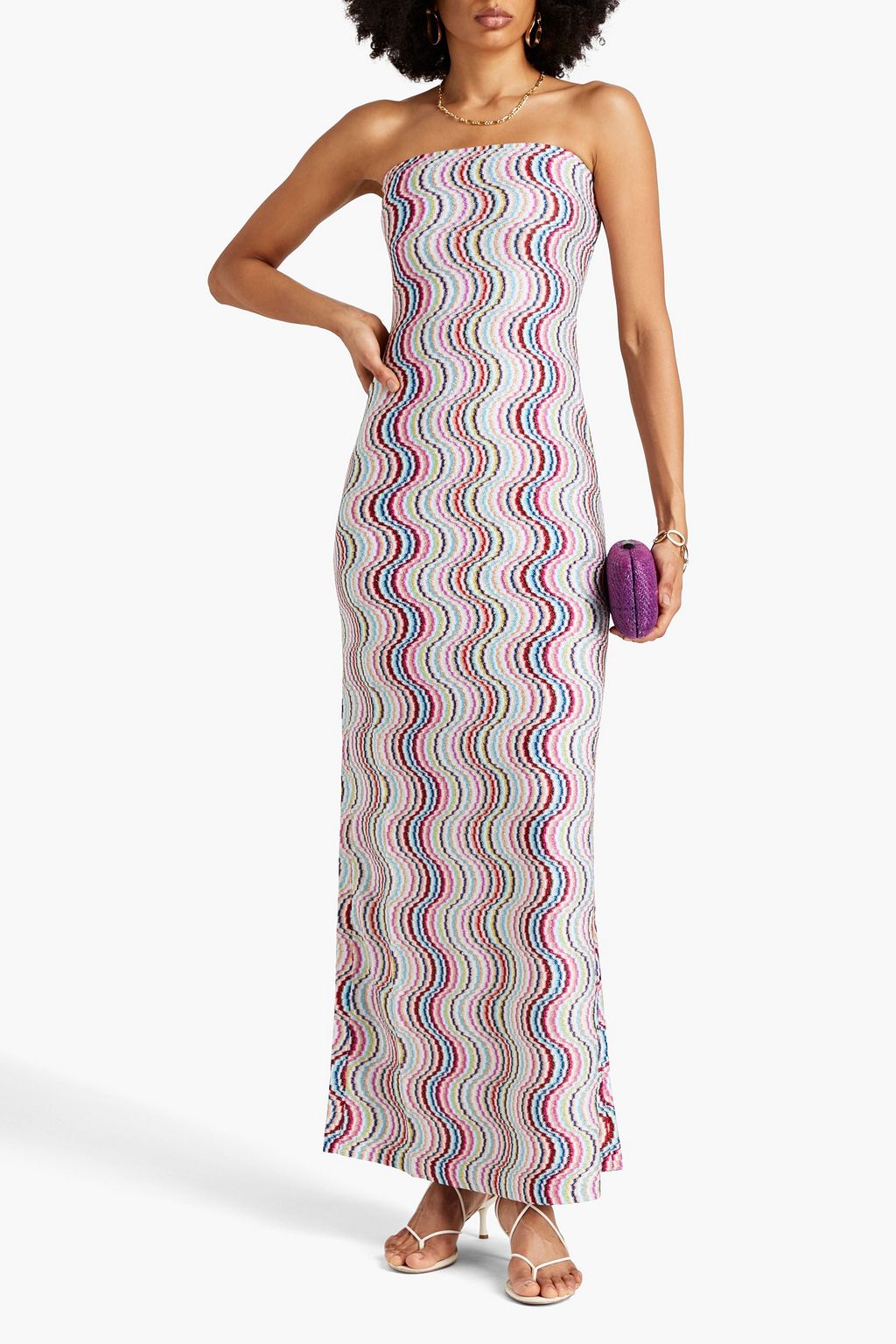 MISSONI Strapless metallic crochet-knit maxi dress