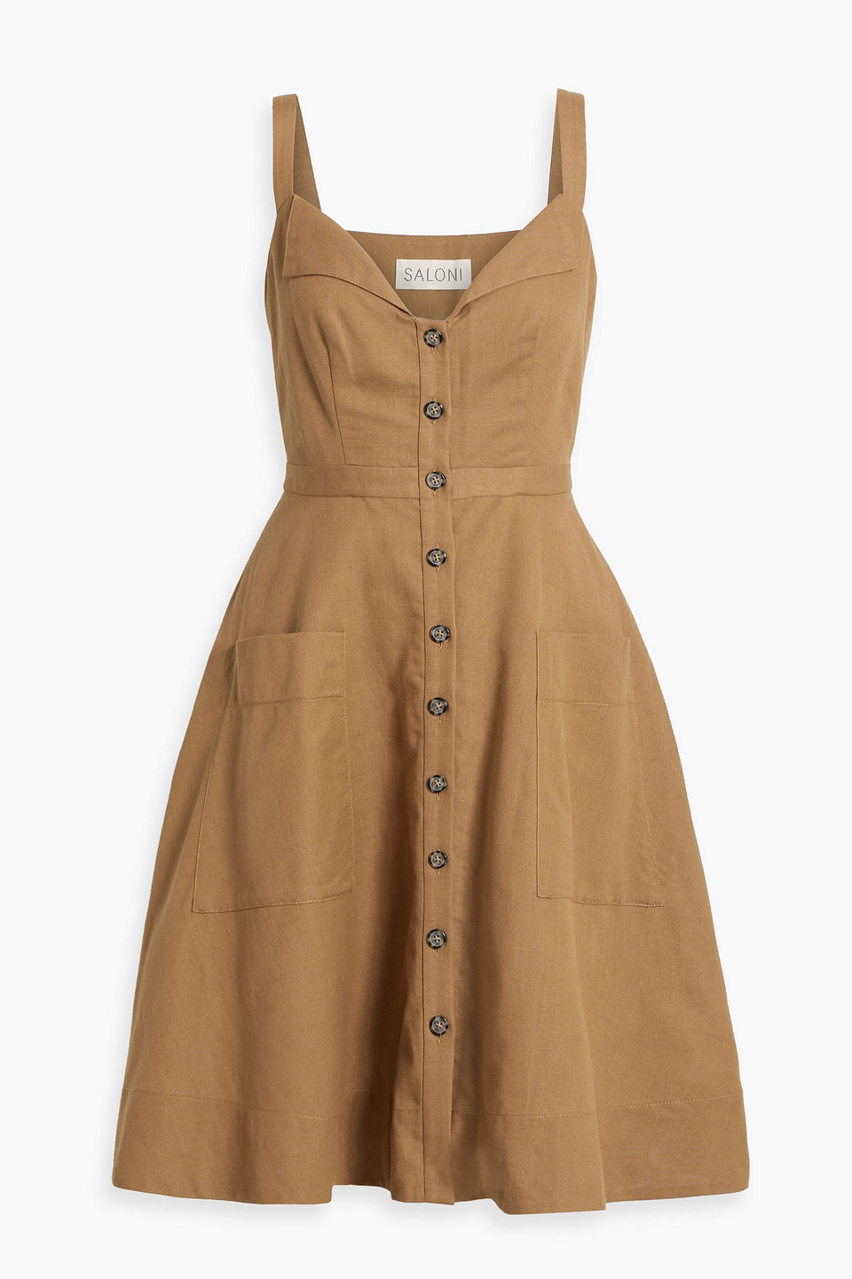 Saloni - Fara cotton and linen-blend dress - Neutral