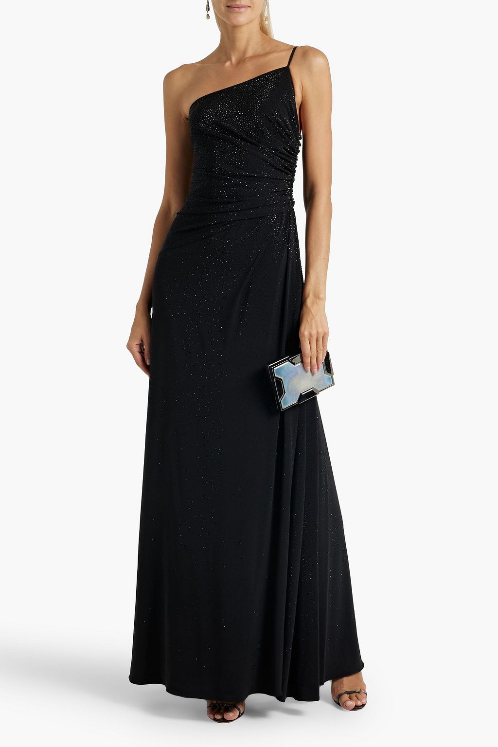 HALSTON Giselle one-shoulder crystal-embellished stretch-jersey gown