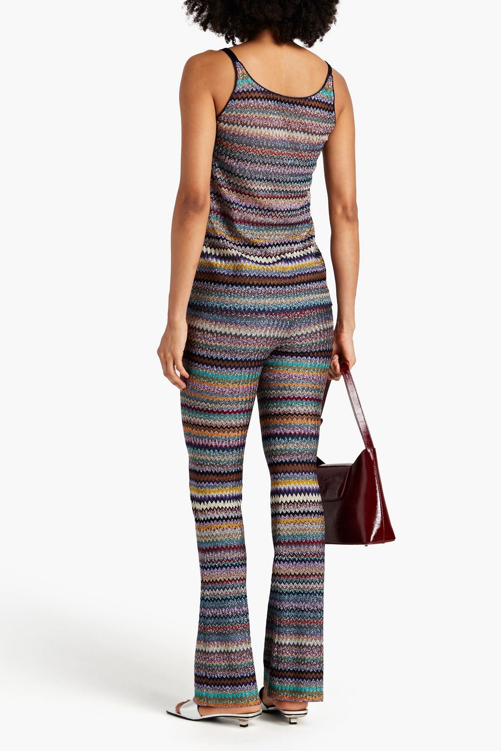 MISSONI Striped metallic crochet-knit bootcut pants
