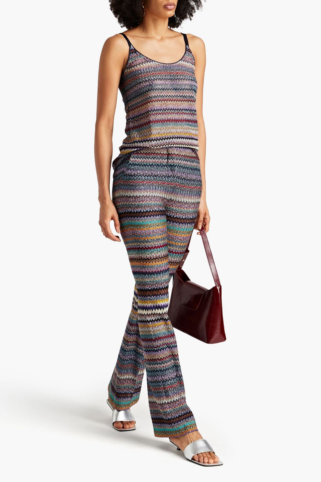 MISSONI Striped metallic crochet-knit bootcut pants