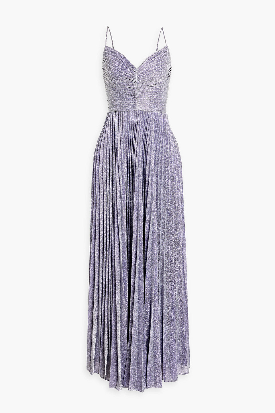 HALSTON MAYCEE PLEATED METALLIC JERSEY GOWN 