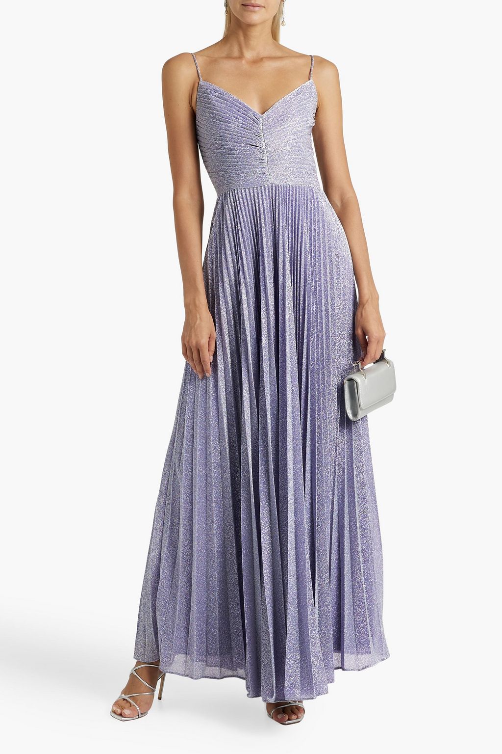 HALSTON Maycee pleated metallic jersey gown