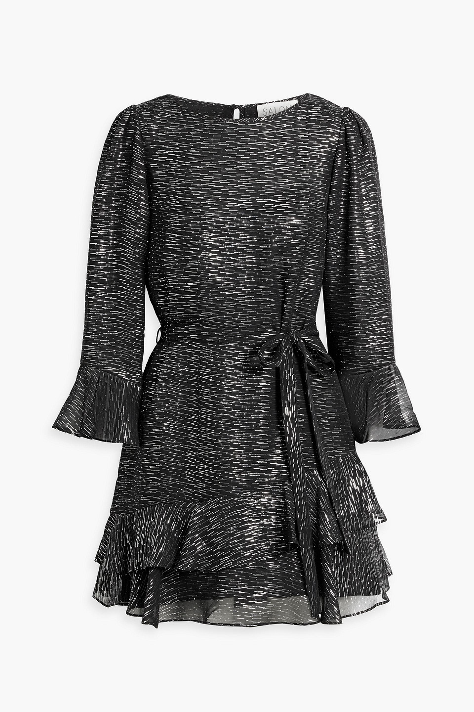 Saloni Marissa Ruffled Metallic Fil Coupé Silk-blend Chiffon Mini Dress In Black