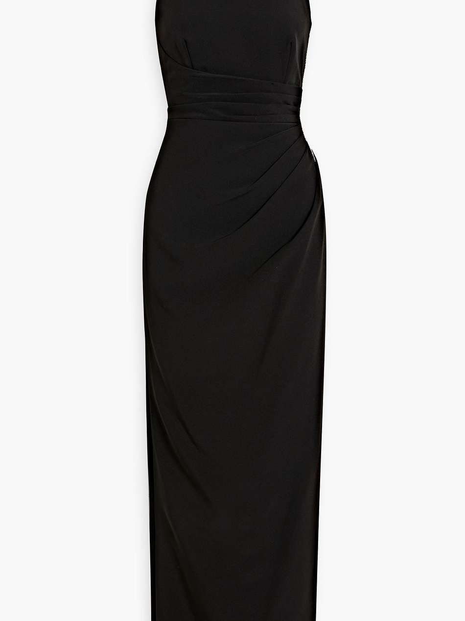 annika embellished draped crepe gown