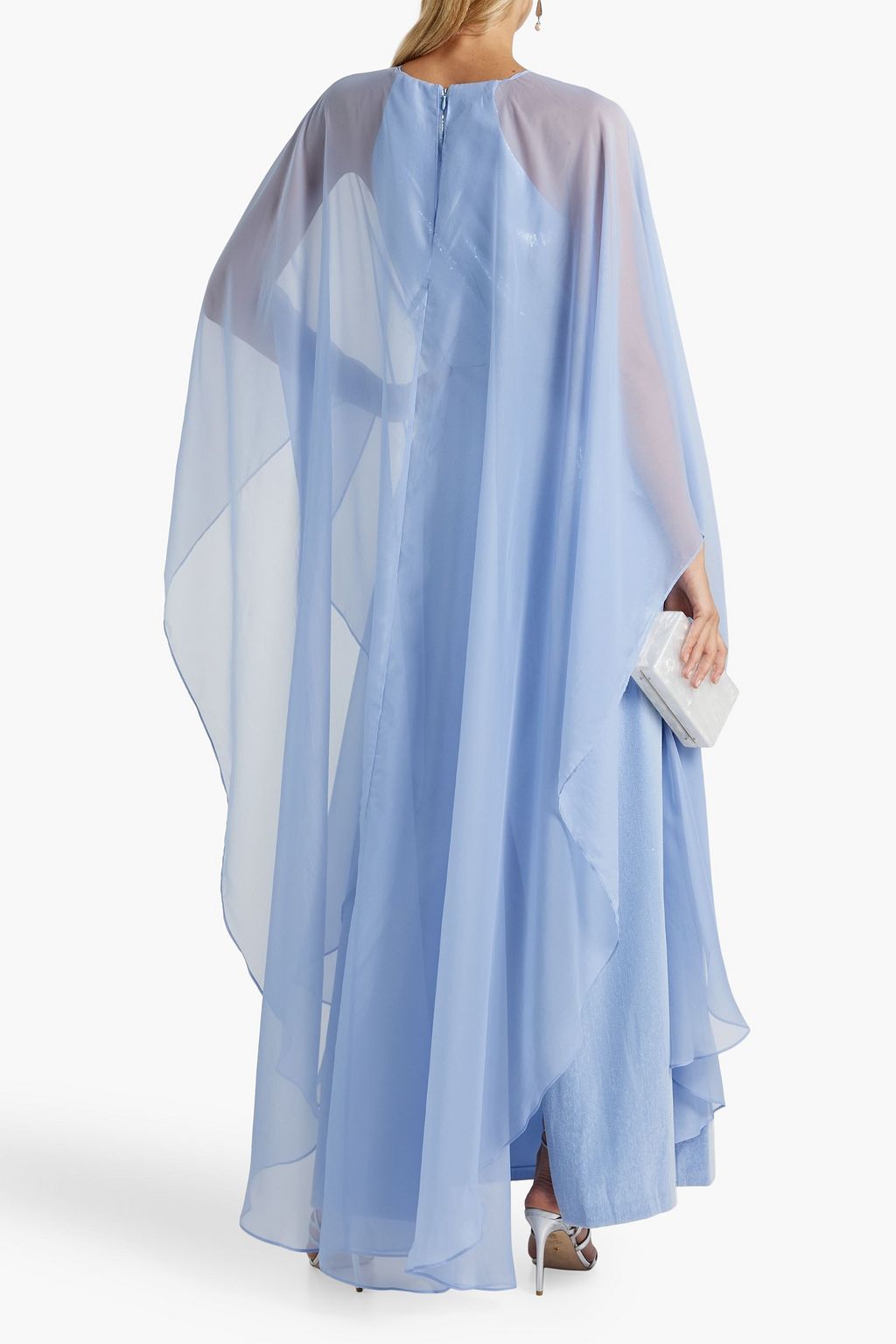 HALSTON Adira cape-effect sequined chiffon gown