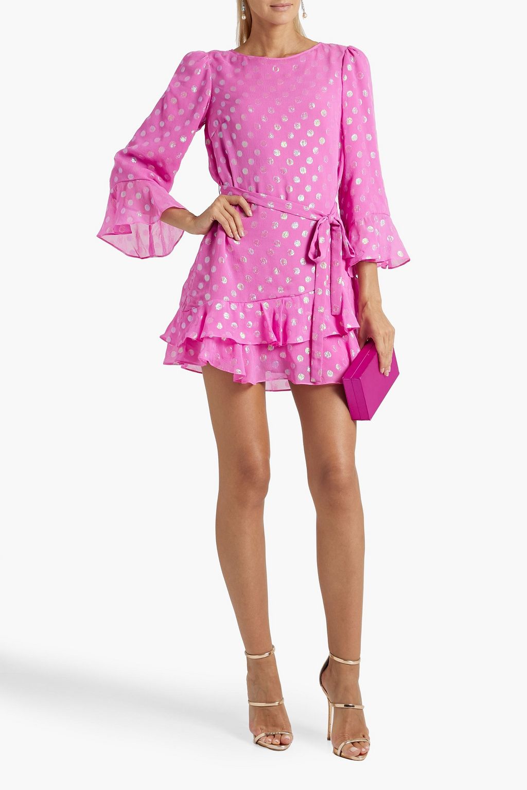 SALONI Marissa polka-dot metallic fil coupé silk-blend chiffon mini dress