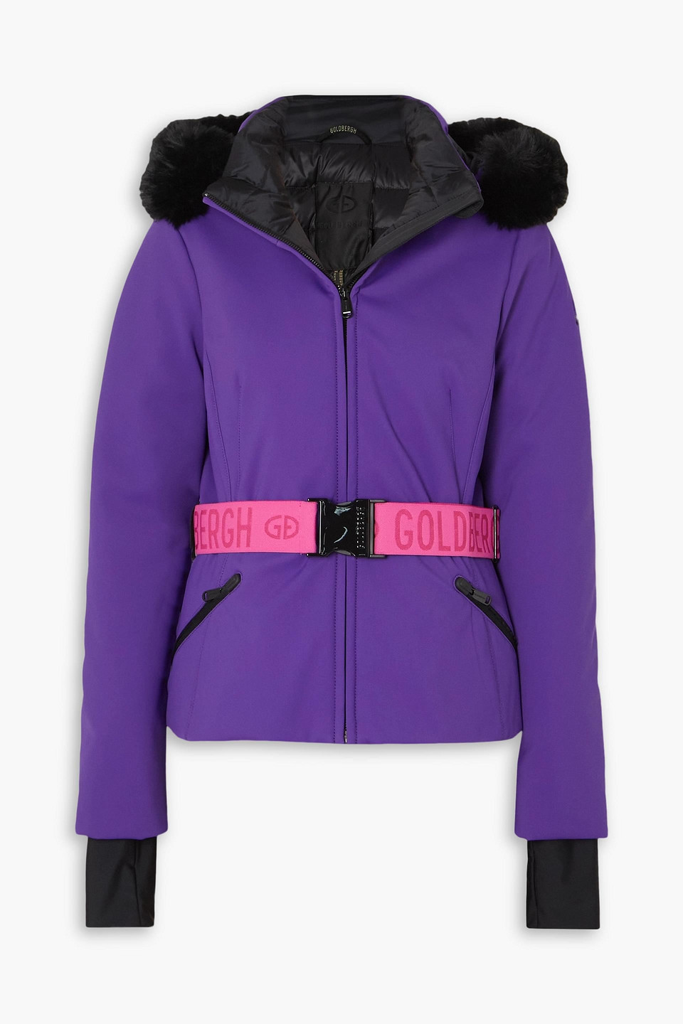 Goldbergh Hida Hooded Belted Faux Fur-trimmed Down Ski Jacket In Purple