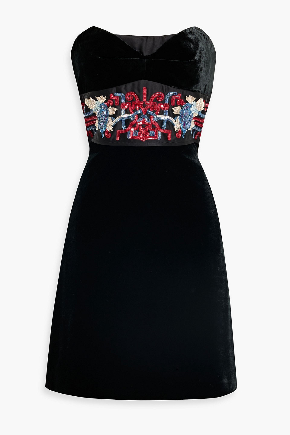 Zuhair Murad Strapless Embellished Satin And Velvet Mini Dress In Black