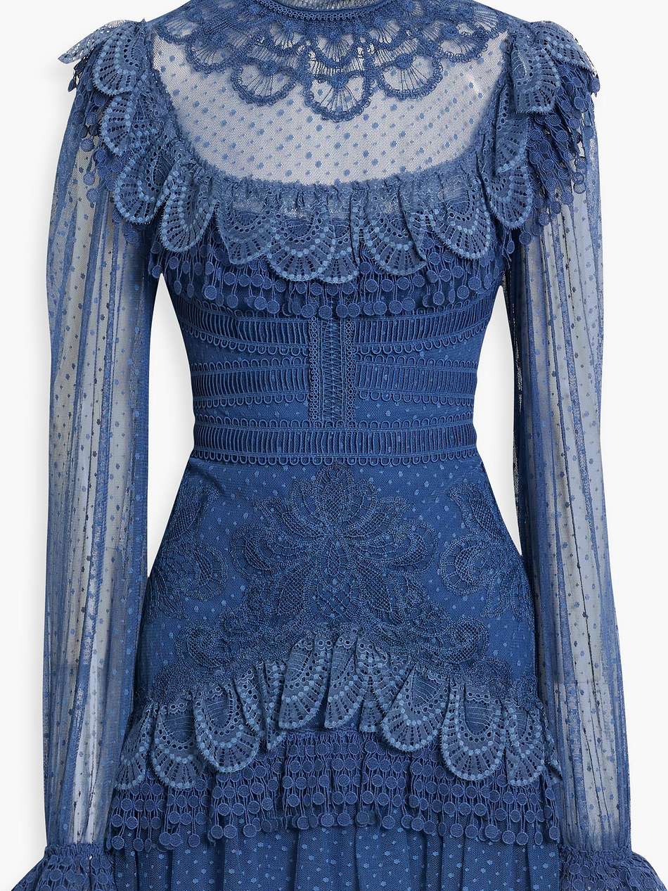 tiered embroidered swiss-dot mini dress