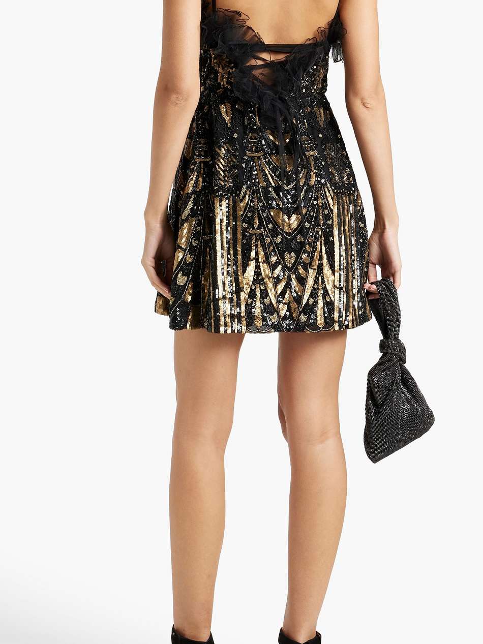 embellished ruffled tulle mini dress