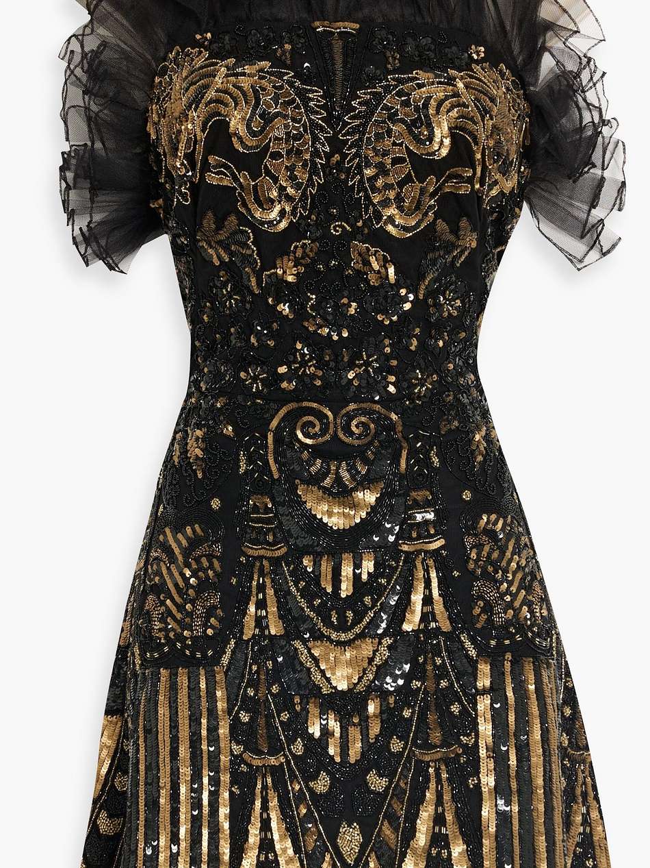 embellished ruffled tulle mini dress