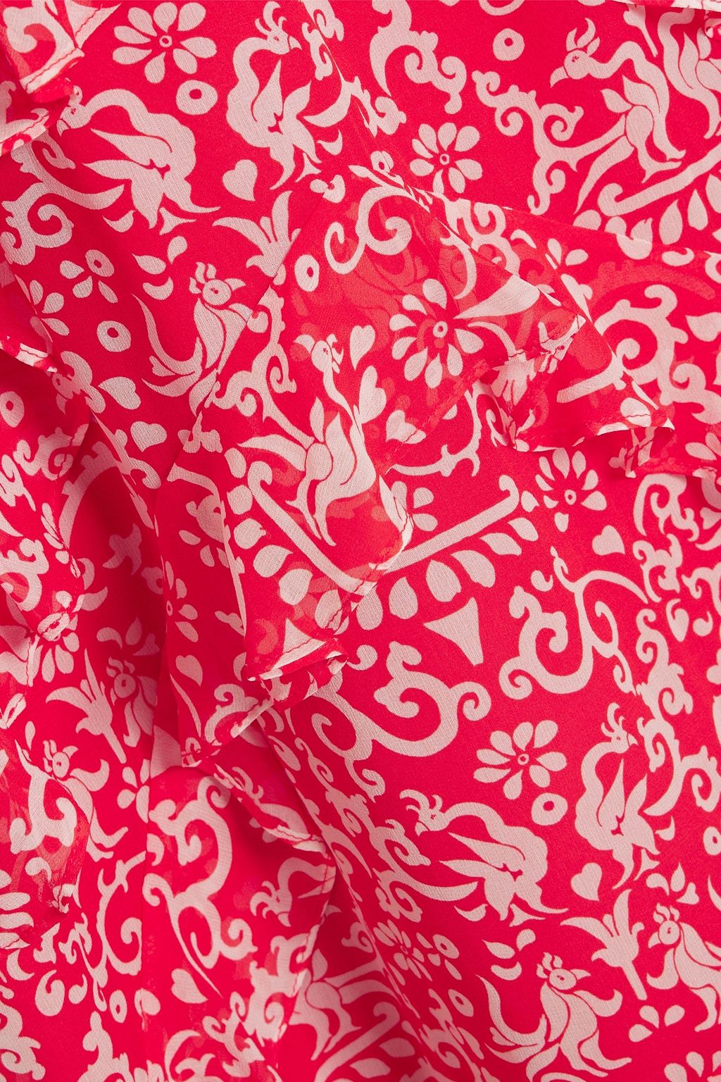 SALONI Victoria Midikleid aus Crêpe de Chine aus Seide mit Print und Rüschen