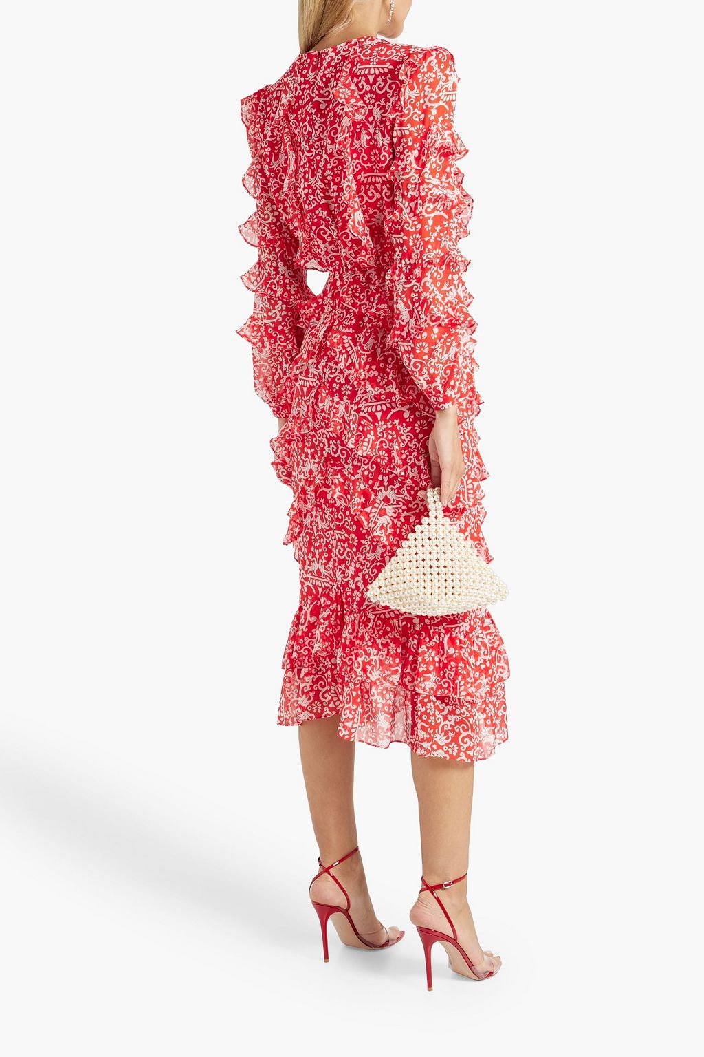 SALONI Victoria Midikleid aus Crêpe de Chine aus Seide mit Print und Rüschen