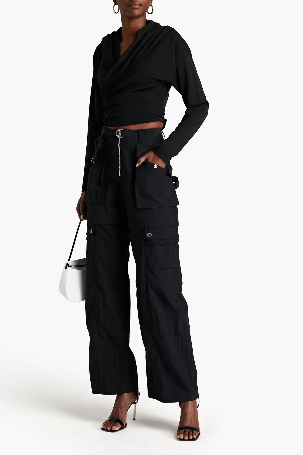 NICHOLAS Cropped jersey hooded wrap top