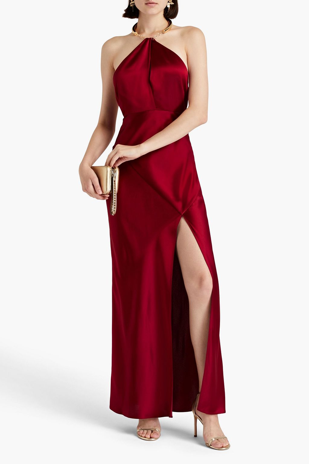 NICHOLAS Satin-crepe halterneck gown