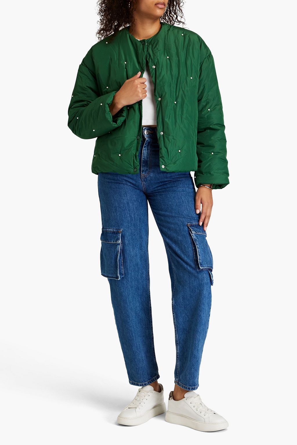 SLEEPER Oversized faux pearl-embellished shell jacket