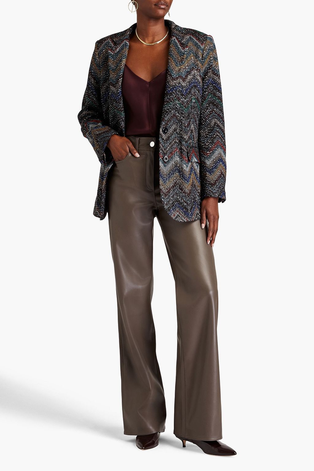 MISSONI Embellished intarsia-knit blazer