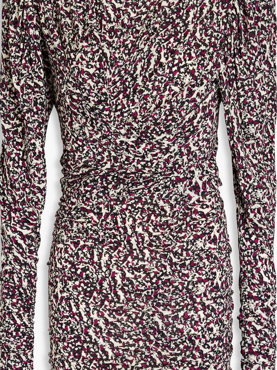 wrap-effect ruched printed jersey mini dress