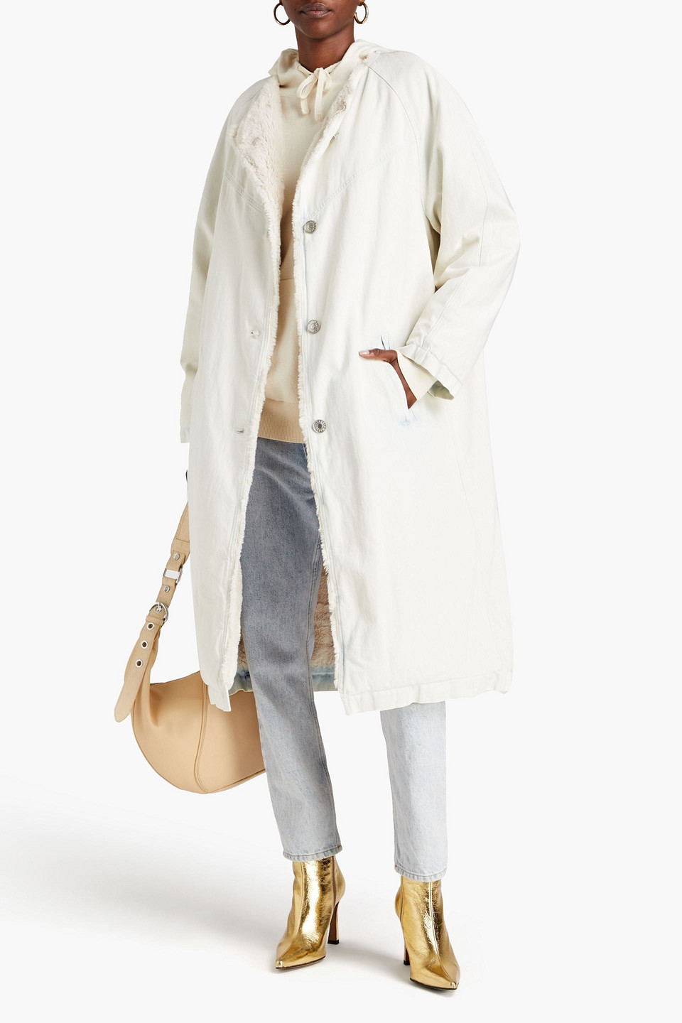 Shop Isabel Marant Kalieia Faded Denim Coat In Off-white