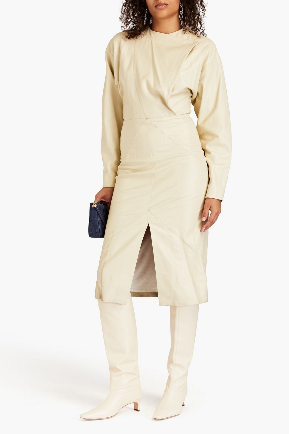 Isabel Marant Lazuli Leather Midi Dress In Cream
