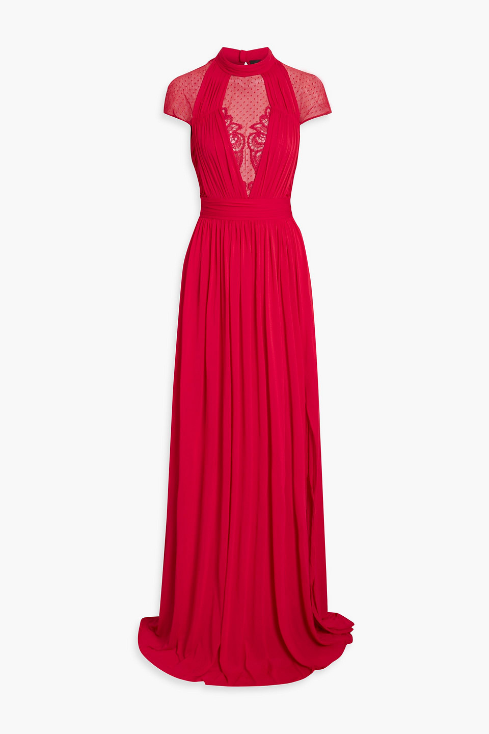 Zuhair Murad Cutout Point D'esprit-paneled Jersey Gown In Red