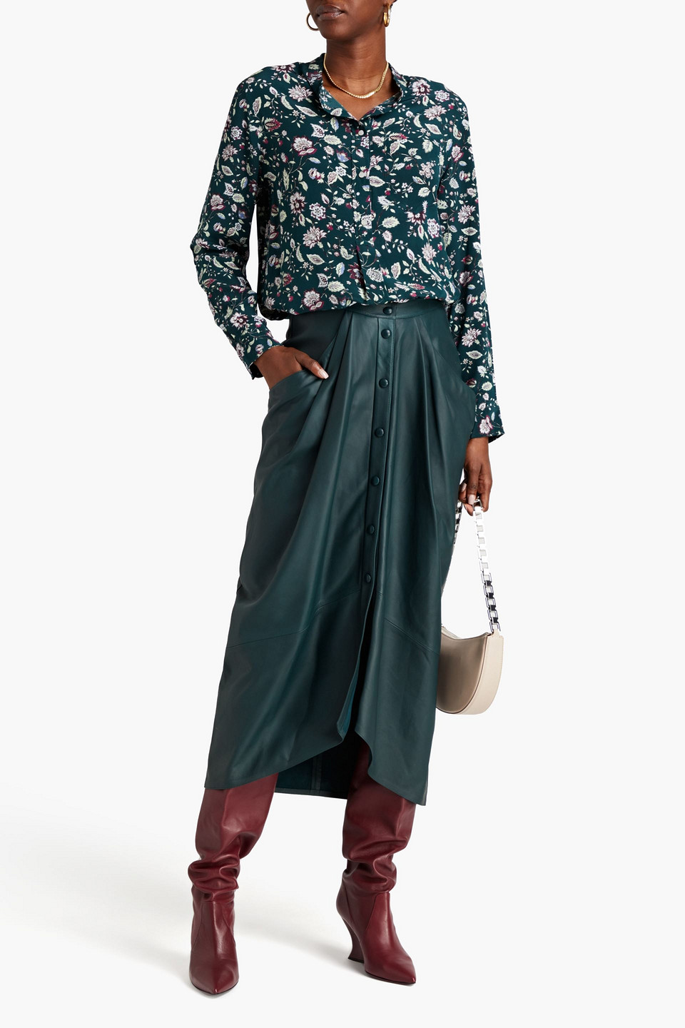 Isabel Marant Lyvia Pleated Leather Maxi Skirt In Waldgrün