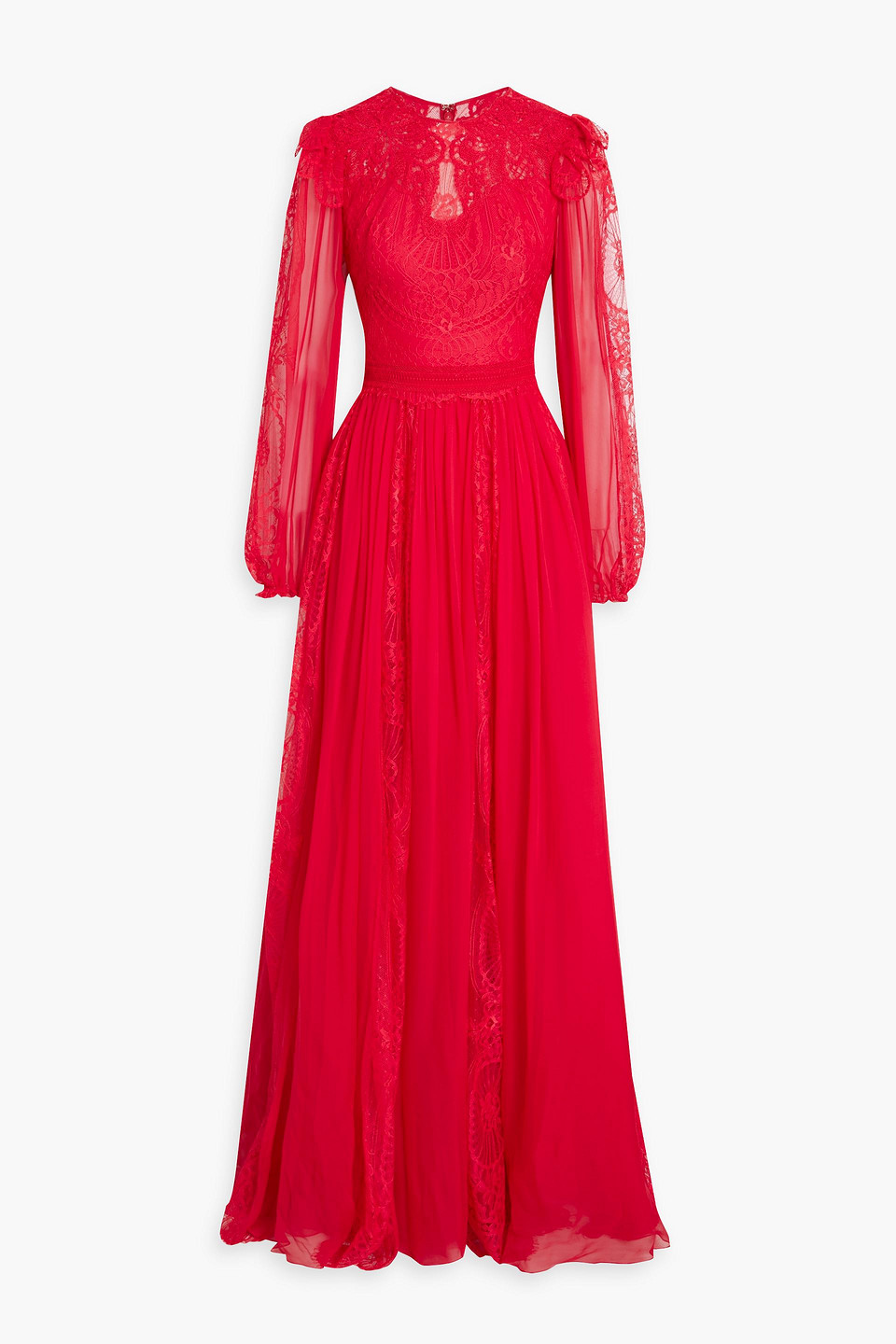 Zuhair Murad Chantilly Lace-paneled Chiffon Gown In Red